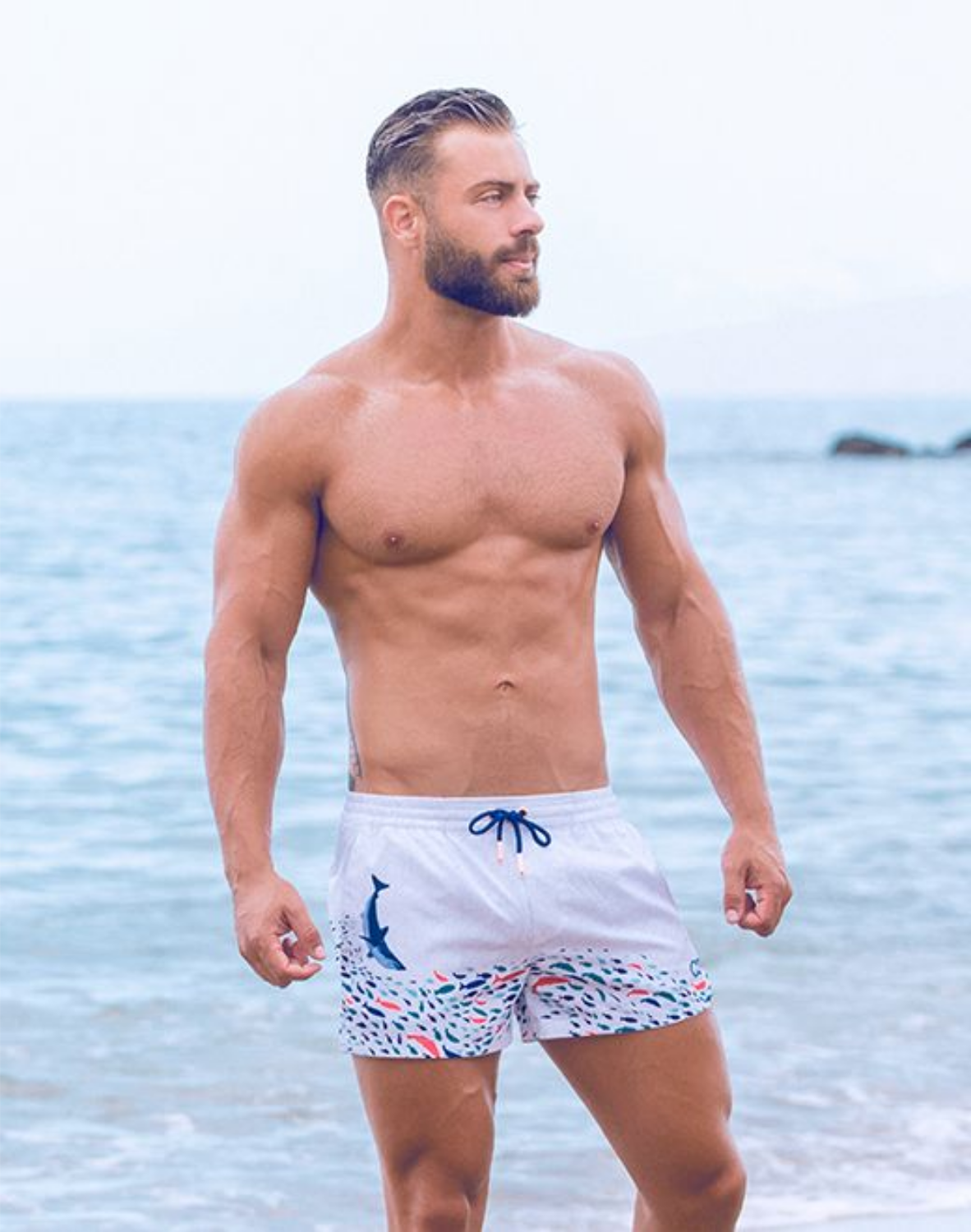 Printed Bronte Shorts - Seascape White-thumbmail-3