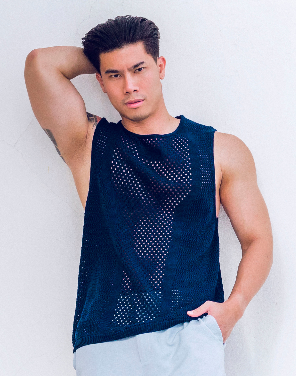 Amalfi Singlet - Navy Blue-thumbmail-2