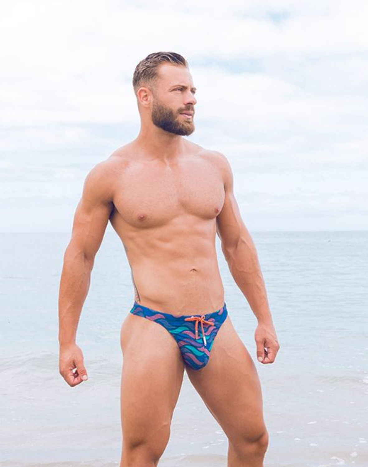V80 Printed Swim Thong - Ocean Blue-thumbmail-3