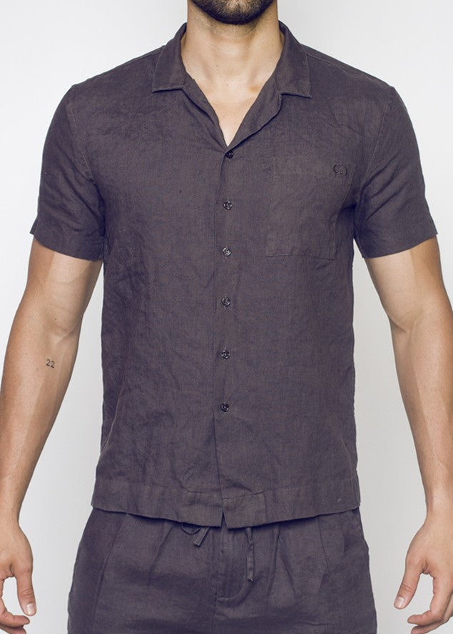 Chemise classique à manches courtes en lin Breezy - Gris foncé-thumbmail-4