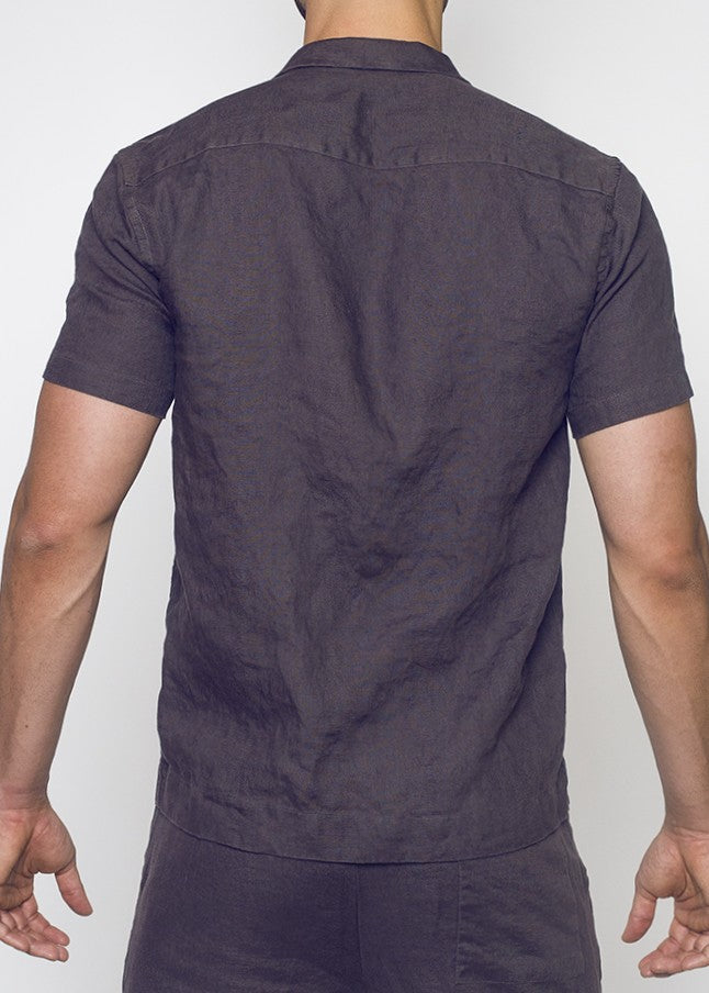 Chemise classique à manches courtes en lin Breezy - Gris foncé-thumbmail-6