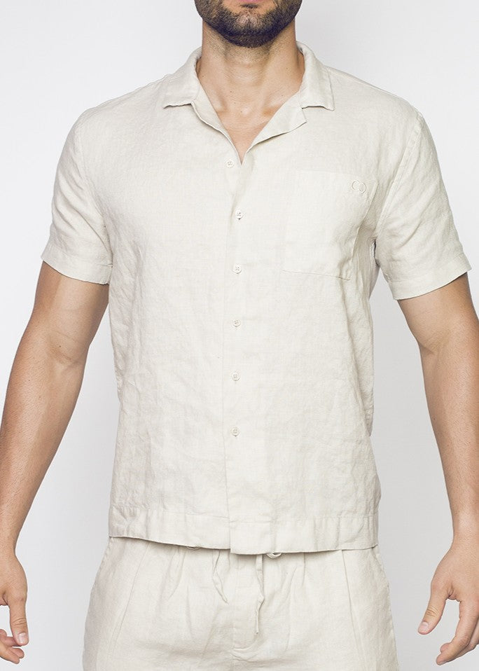 Chemise classique à manches courtes en lin Breezy - Beige-thumbmail-4