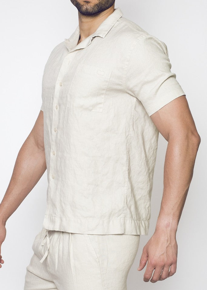 Chemise classique à manches courtes en lin Breezy - Beige-thumbmail-5