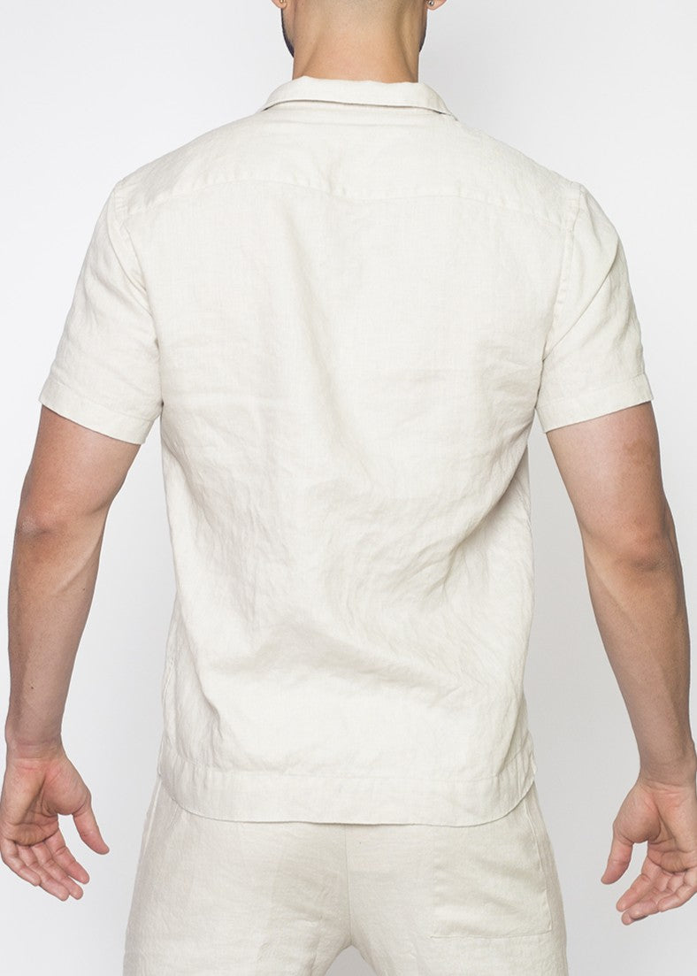 Chemise classique à manches courtes en lin Breezy - Beige-thumbmail-6