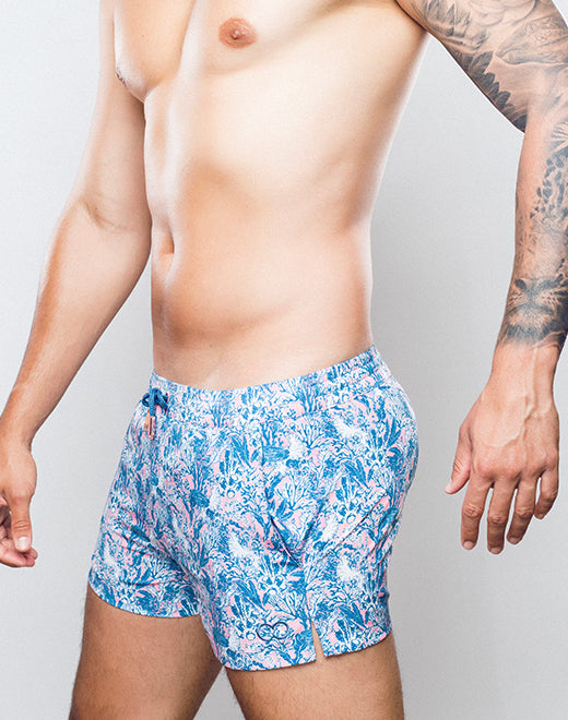 Short de bain imprimé S50 - Corail sarcelle 